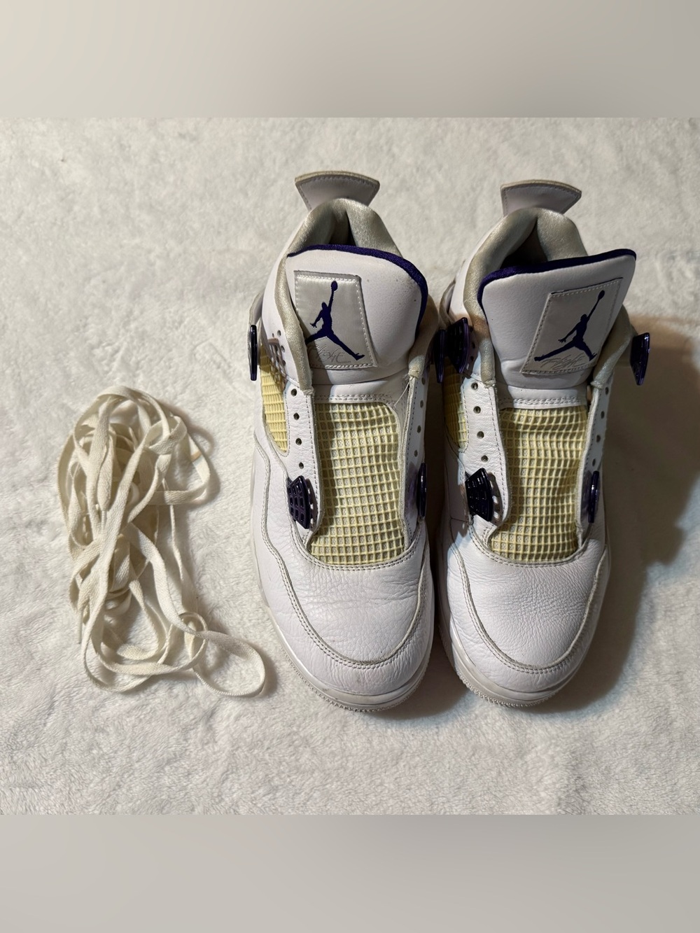 Air Jordan White and Purple Retro Basketball Sneakers